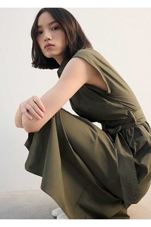 Kemerli gömlek elbise - 7