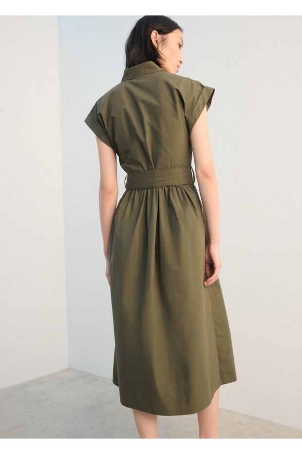 Kemerli gömlek elbise - 4