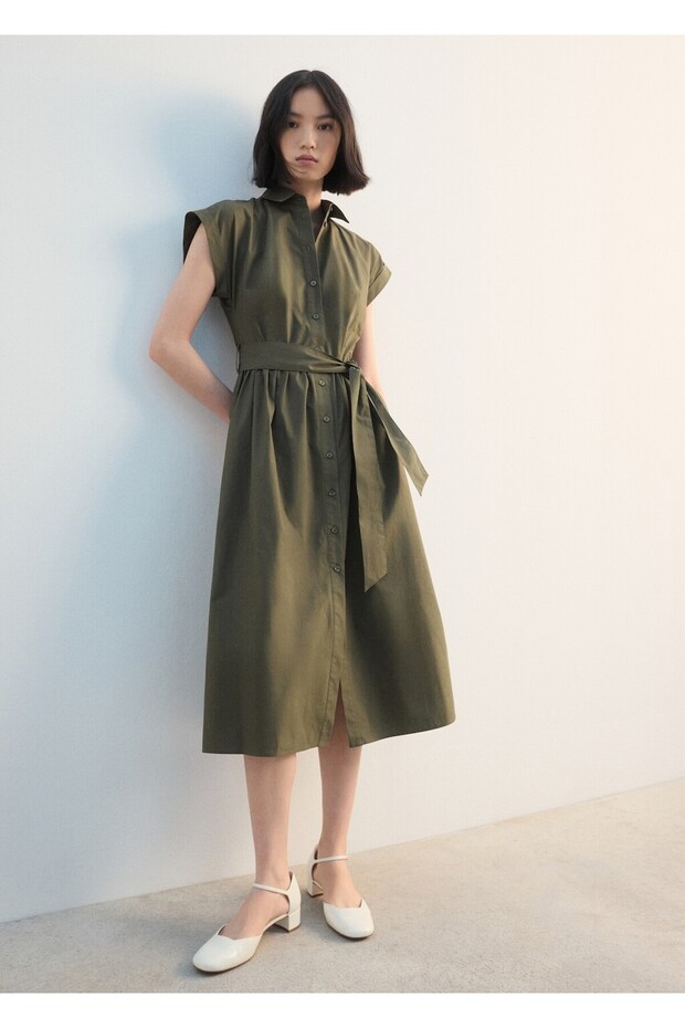 Kemerli gömlek elbise - 2