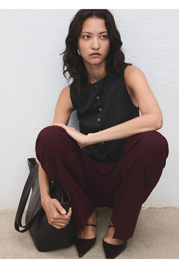 Düğmeli yuvarlak yaka süveter - 6