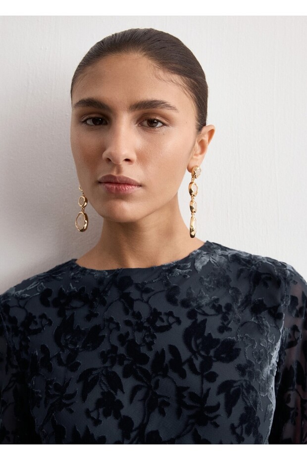 Çiçekli devore elbise - 6