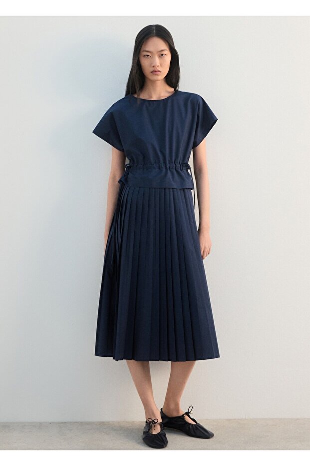 Pileli evaze elbise - 2