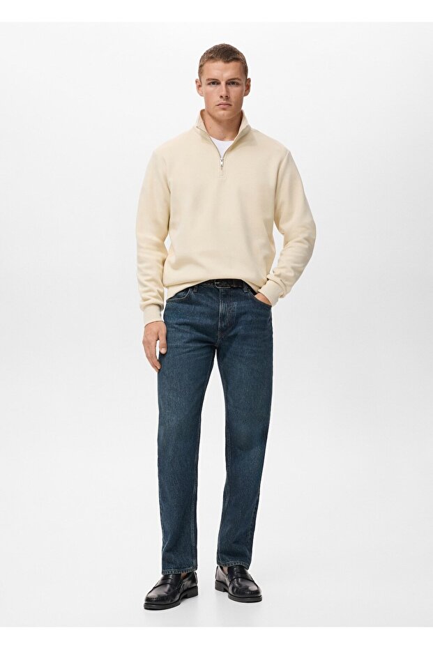 Fermuarlı regular kesim pamuklu sweatshirt - 2