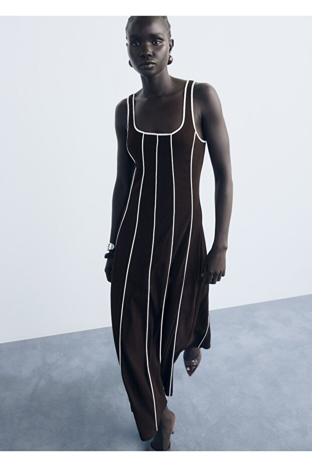 Çizgili pamuklu elbise - 7