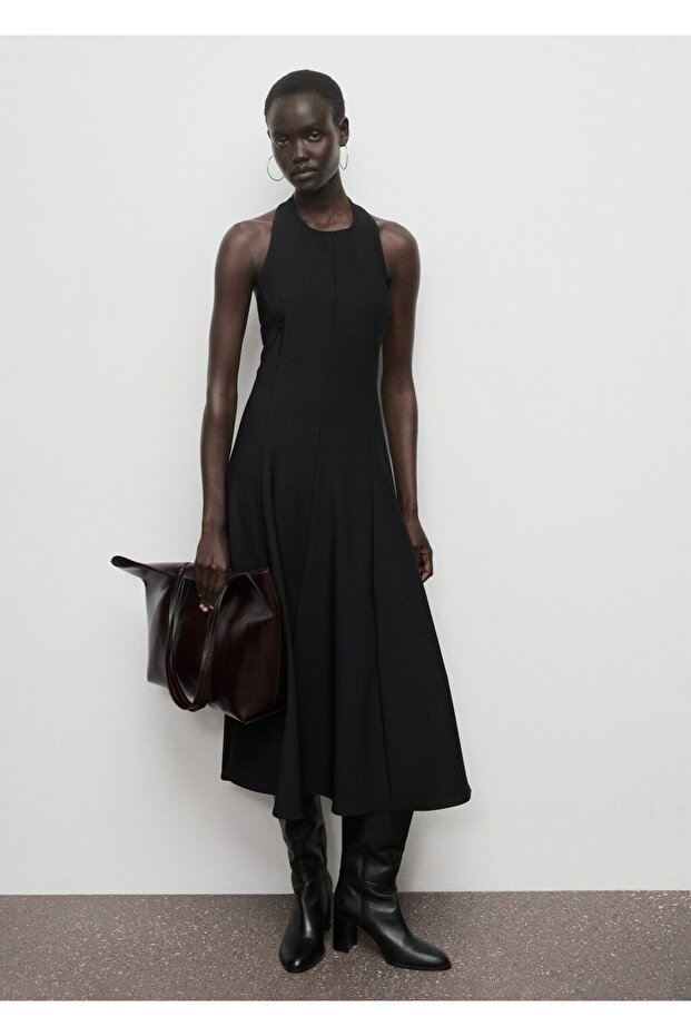 Halter yaka pileli elbise - 2