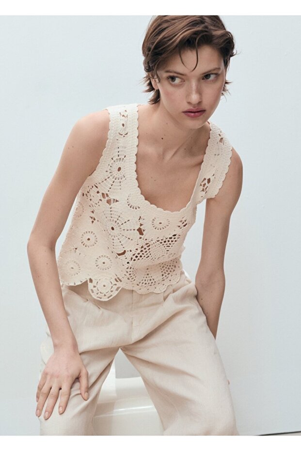 Kroşe çiçekli bluz - 7