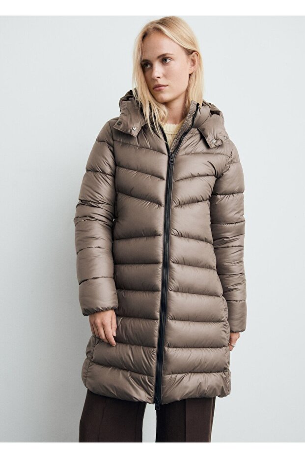 Kapüşonlu midi kapitone anorak - 1