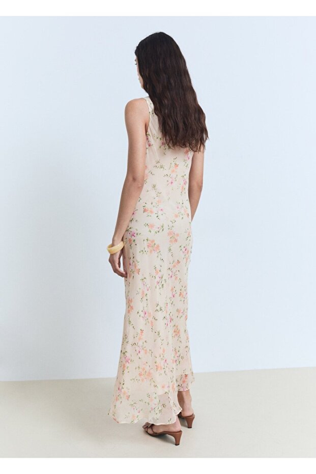Çiçek desenli dökümlü elbise - 4