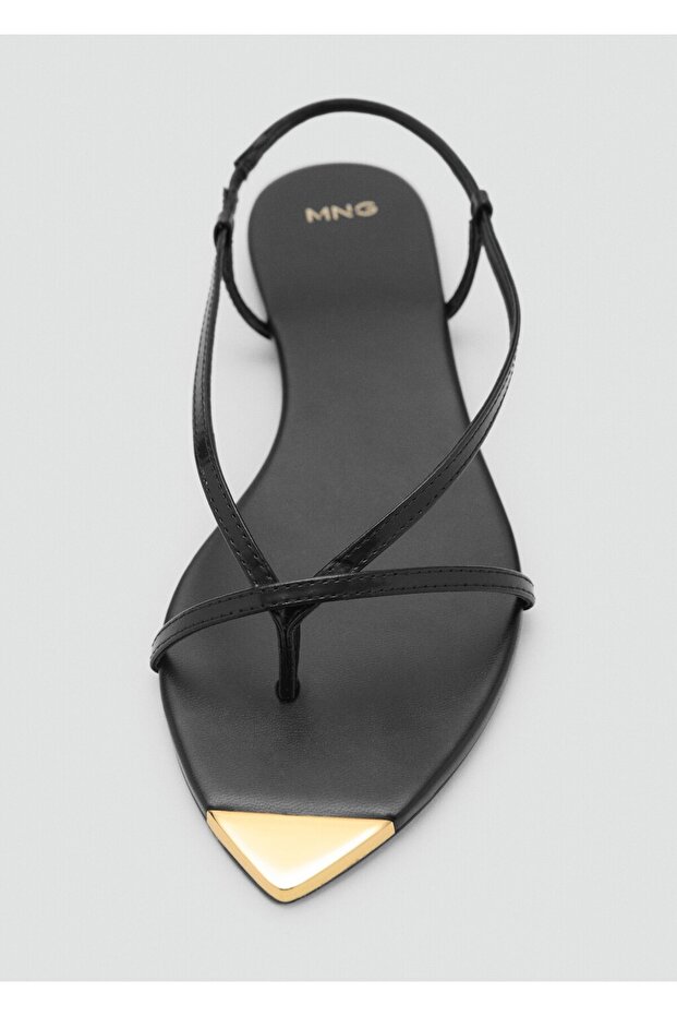 Kontrast uçlu bantlı deri sandalet - 6