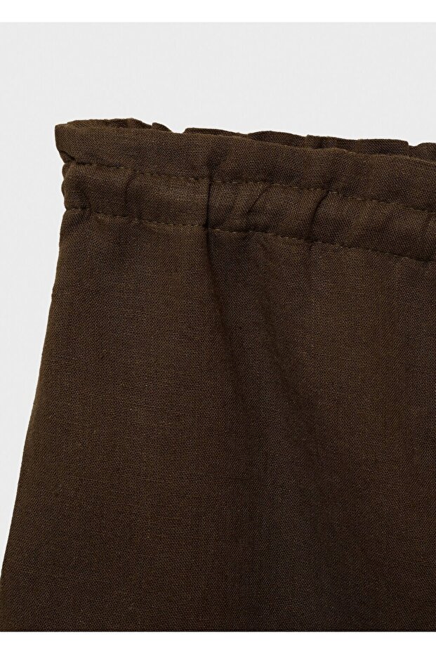 Büzgülü keten şort - 8