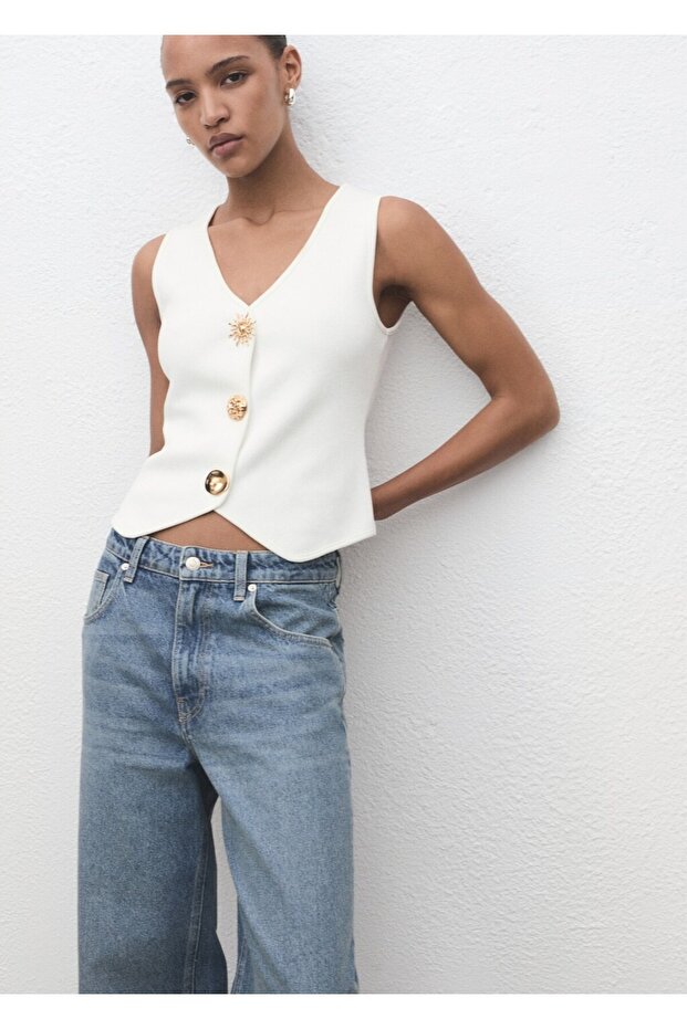 Mücevher düğmeli triko yelek - 1