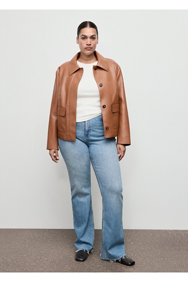 Deri görünümlü cepli ceket - 8