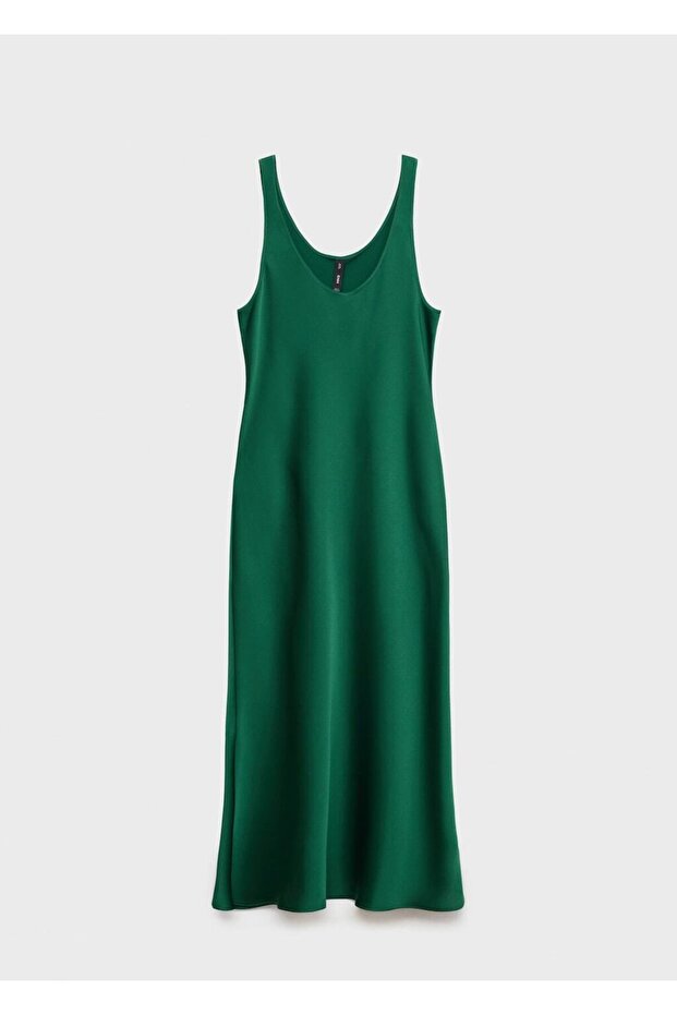 Dekolte yaka saten elbise - 3