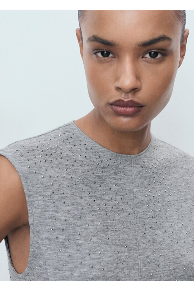 Strass taşlı midi elbise - 6