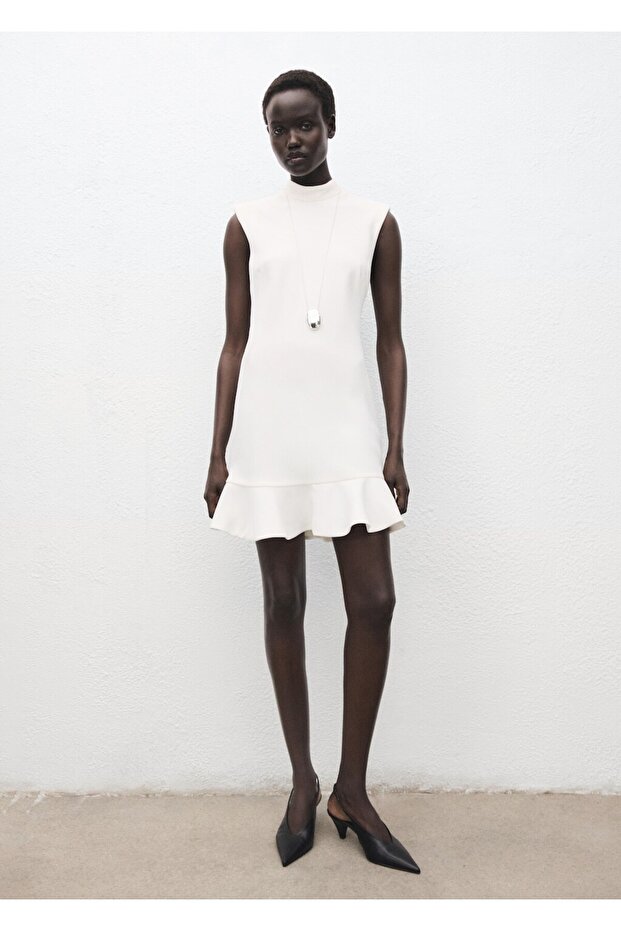 Perkins yaka volanlı elbise - 2