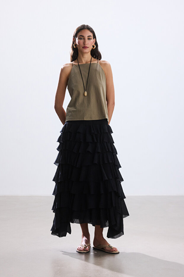 SİYAH KATLI ROMANTİK ETEK - 6