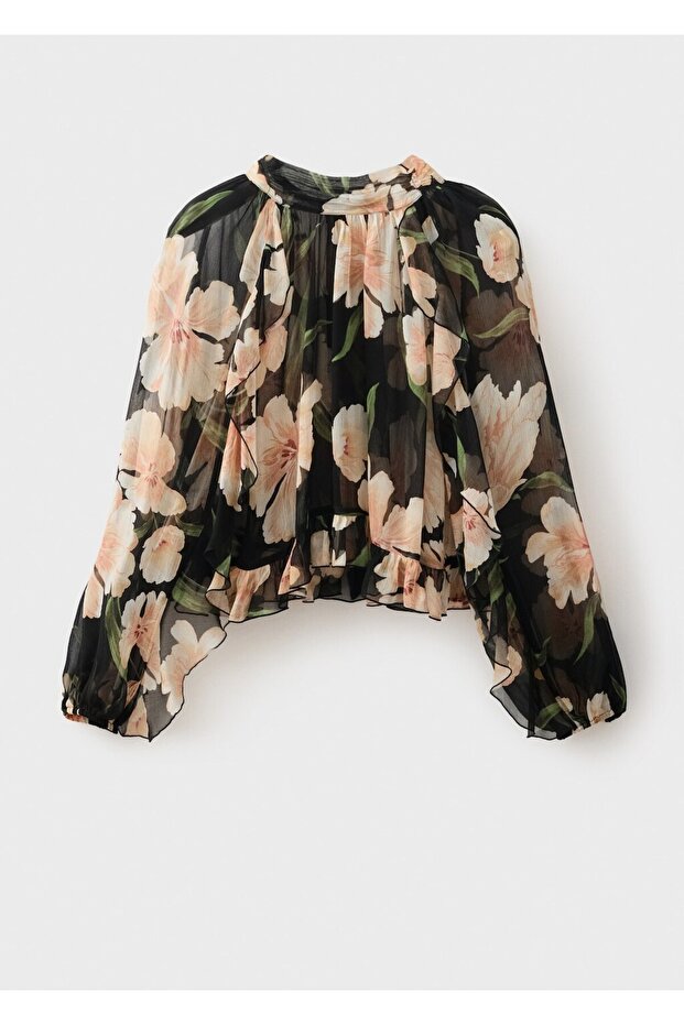 Yarı transparan çiçekli bluz - 3