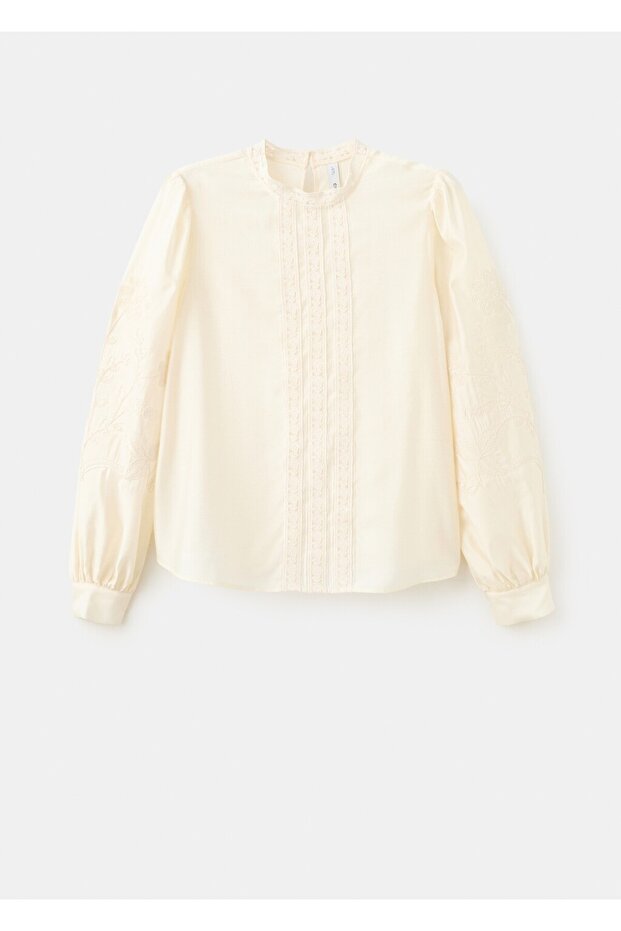 Çiçek işlemeli pamuklu bluz - 3