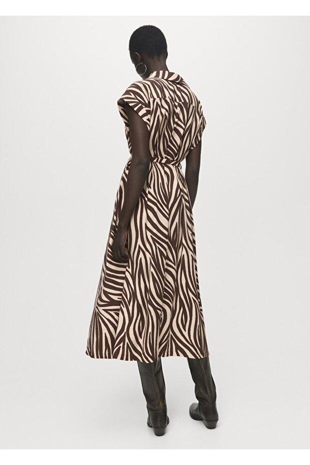 Desenli gömlek elbise - 4