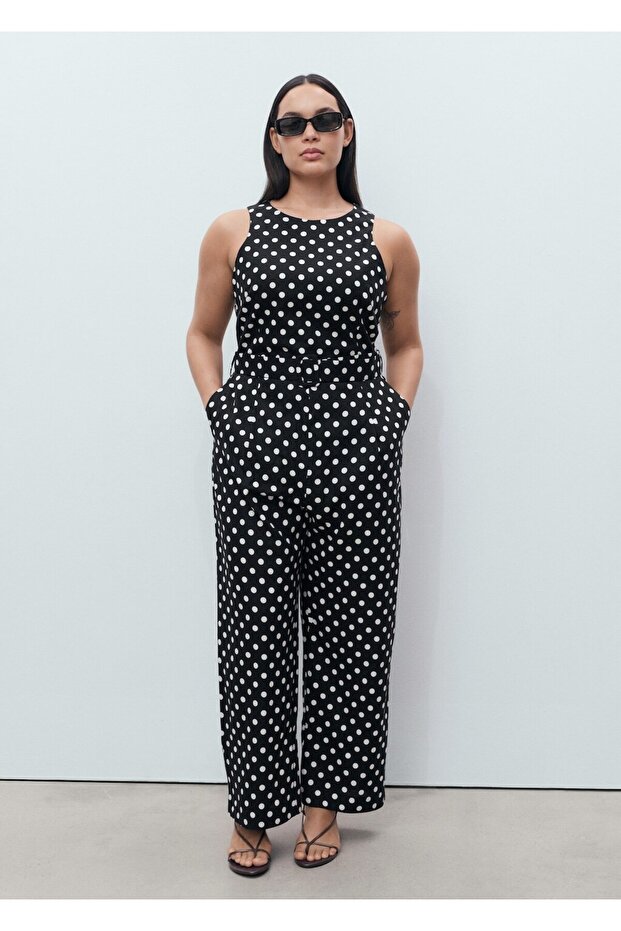 Puantiyeli kemerli tulum - 7