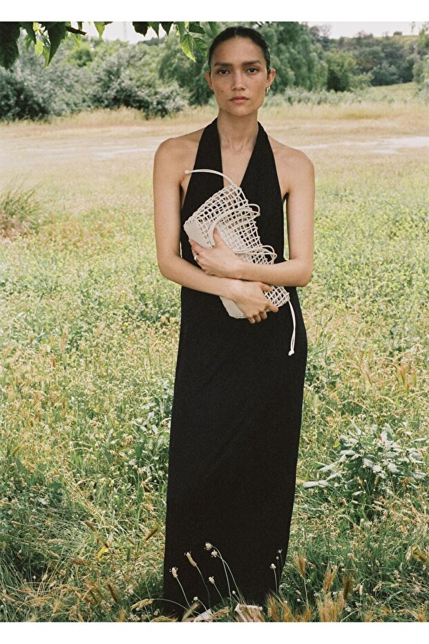 Sırtı açık drape elbise - 8