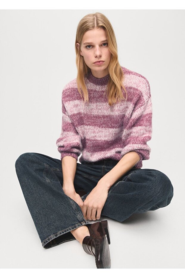 Oversize çizgili kazak - 7