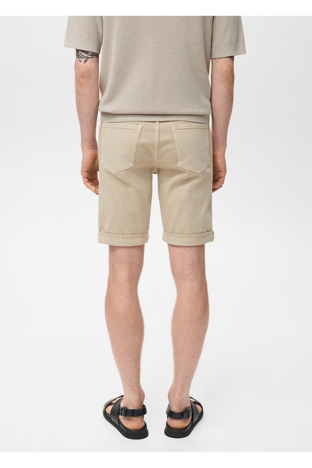 Slim fit kot bermuda şort - 4