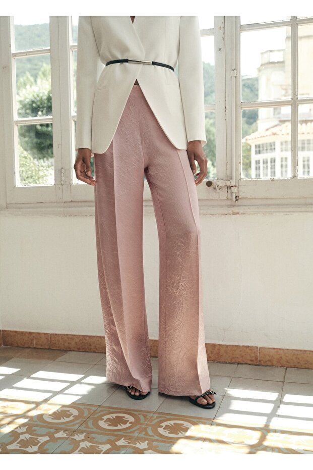 Kırışık efektli wide leg pantolon - 6