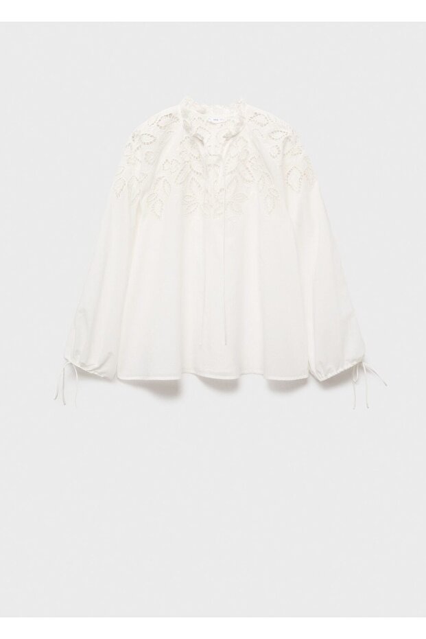 Bağ detaylı işlemeli bluz - 3