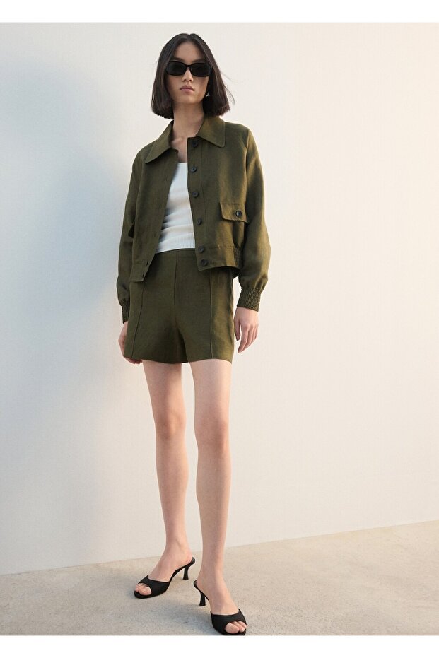 Keten karışımlı düğmeli ceket - 2