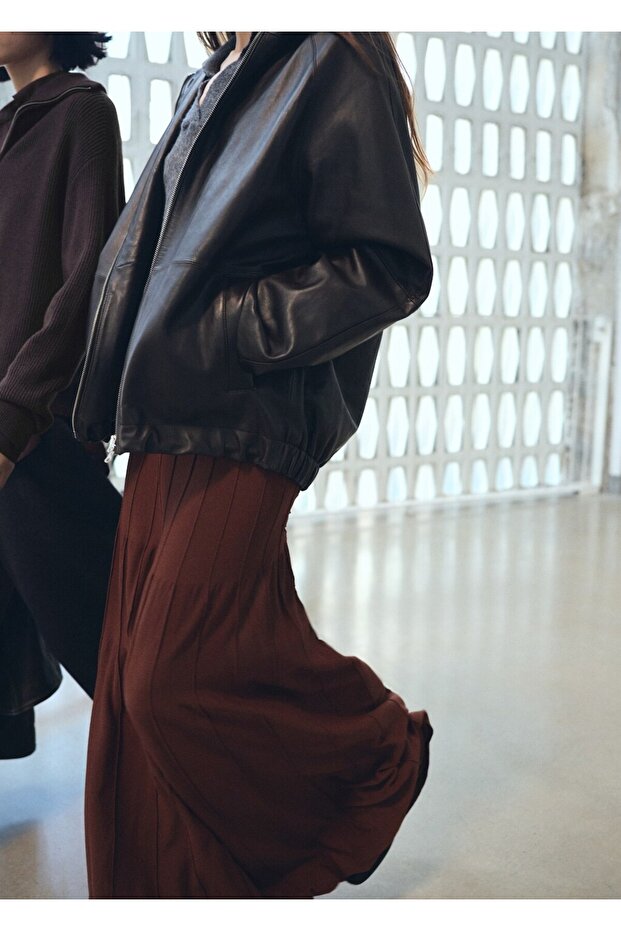 Dikişli uzun triko etek - 8