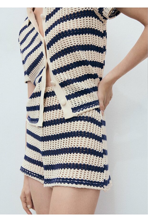 Çizgili kroşe şort - 7