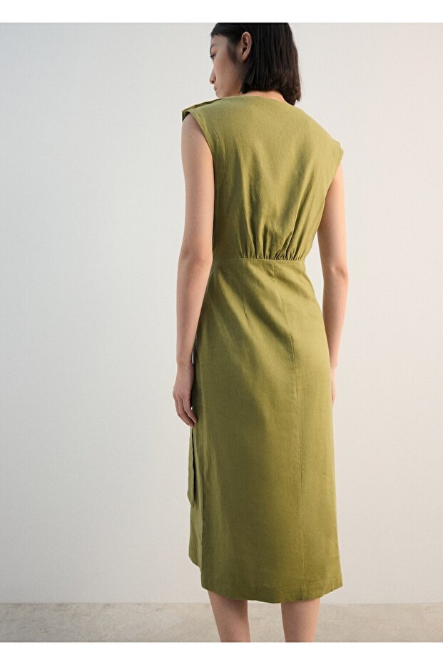 Anvelop kesim keten elbise - 4