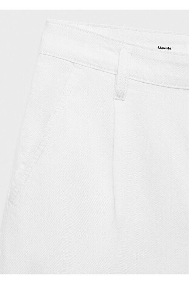 Orta bel pileli denim bermuda şort - 5