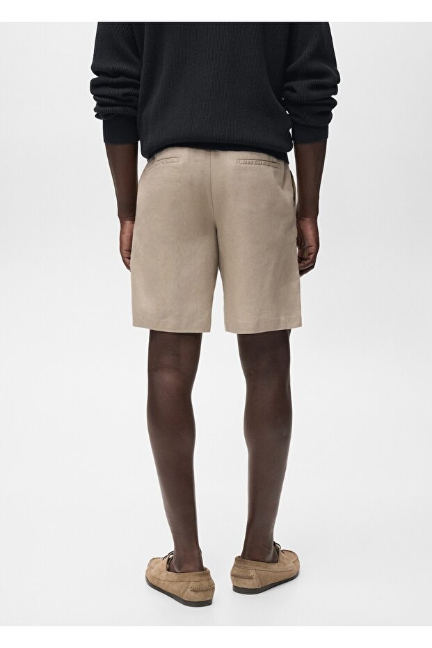 Keten-pamuk karışımlı bermuda şort - 4