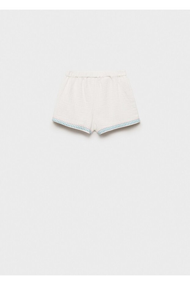 İşlemeli bambula şort - 4
