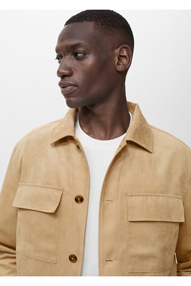 Süet deri görünümlü gömlek ceket - 6