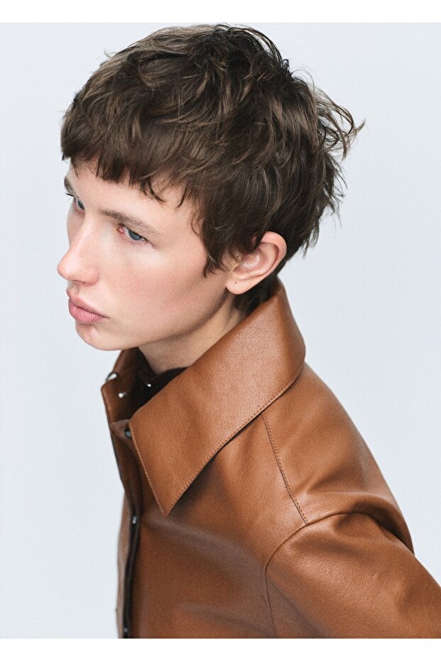 Deri görünümlü cepli ceket - 6