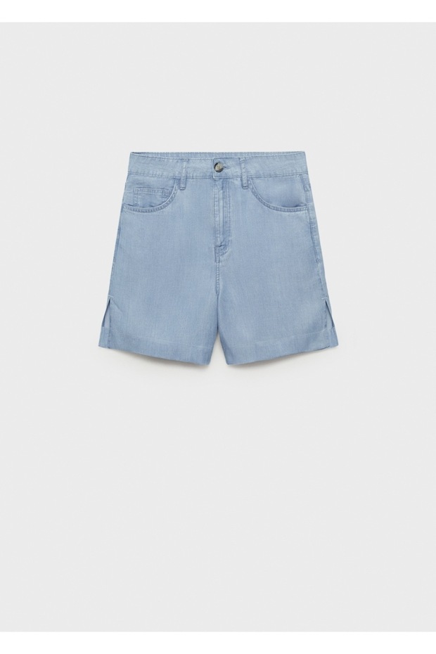 Düz kesim lyocell bermuda şort - 3