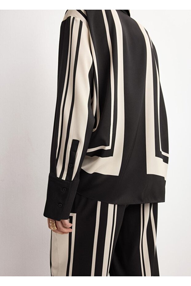 Desenli saten bluz - 7