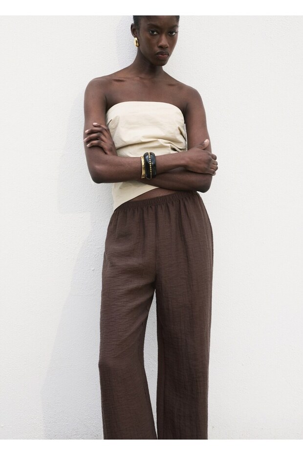 Beli lastikli lyocell pantolon - 6