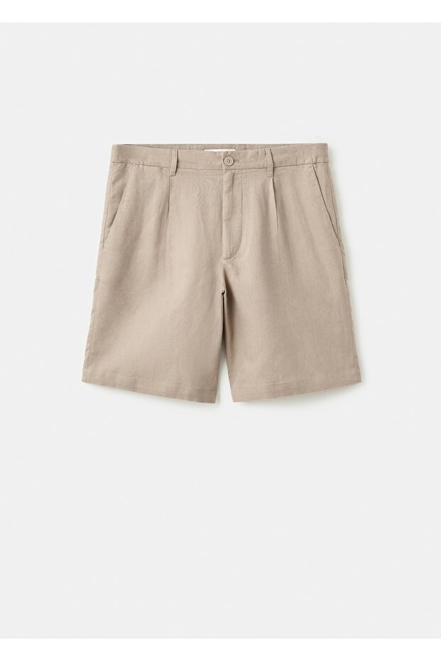Keten-pamuk karışımlı bermuda şort - 3