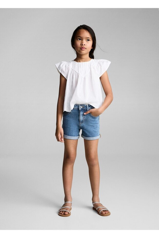 Düz kesim denim şort - 2