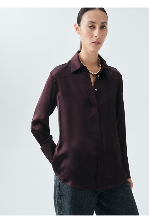 %100 saten ipek gömlek - 1