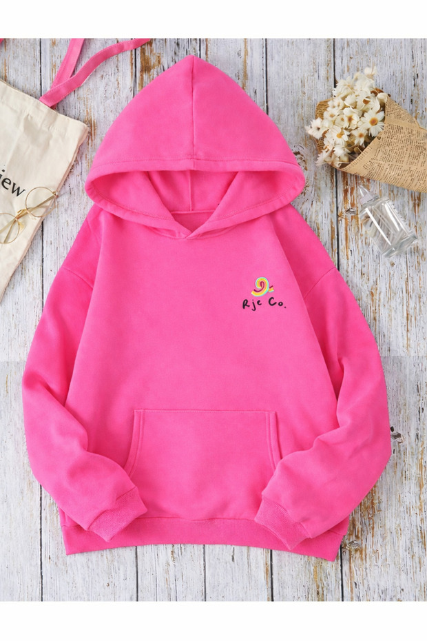Women's Pink RJC.CO Printed Hooded Oversize Sweatshirt