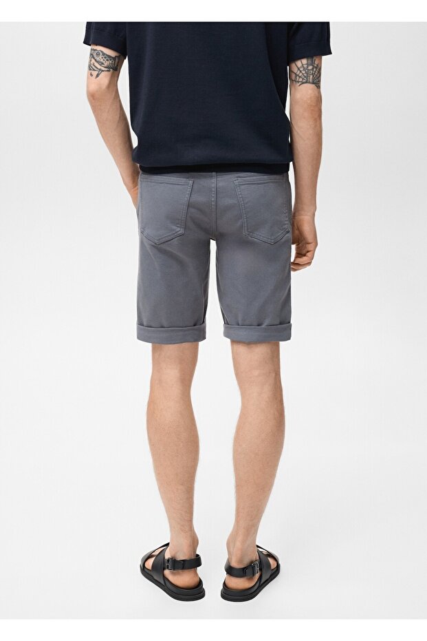 Slim fit kot bermuda şort - 4