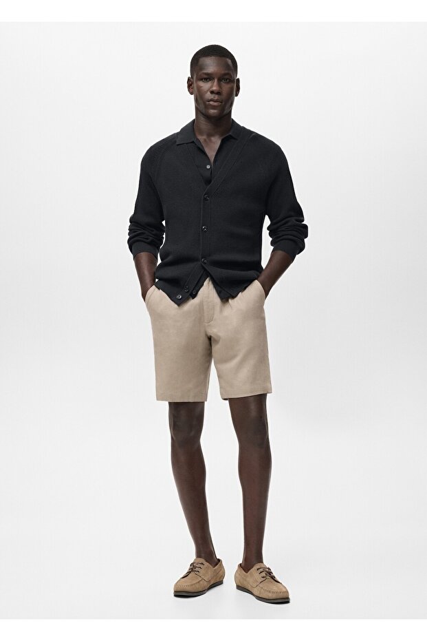 Keten-pamuk karışımlı bermuda şort - 2