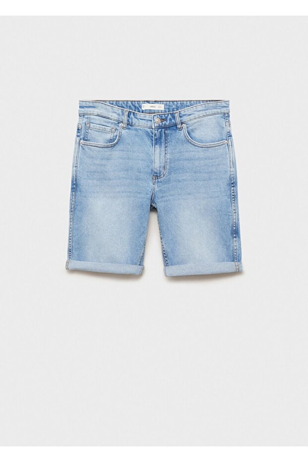 Slim fit kot bermuda şort - 3