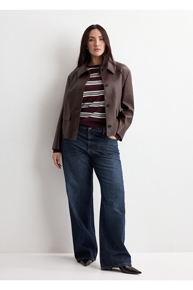 Deri görünümlü cepli ceket - 8