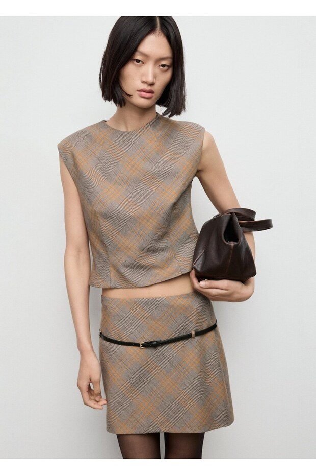 Kemerli kareli etek - 1